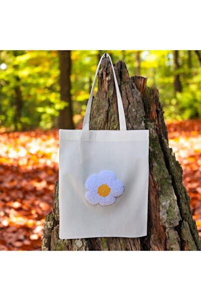 GIHANDMADE Handmade White Floral Cream Fabric Shoulder Bag with Daisy Figure ...