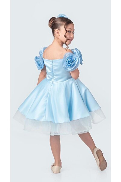 Mnk Baby&Kids Βραδινό φόρεμα για κορίτσια Fanari Crepe Satin Green Backed M00735 ΜΠΛΕ