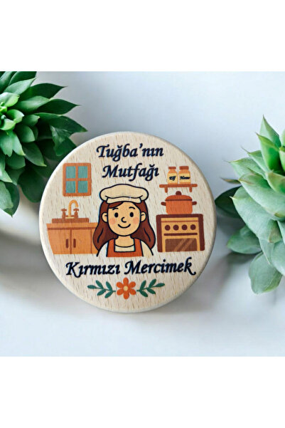 ELF HOME CONCEPT Kişiye Özel 6'lı Ahşap Vakumlu Kapaklar, Çizgili Kavanoz Kap...