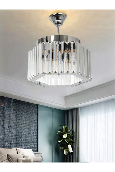 M Mediyamu Aydınlatma Hexagonal Crystal Stone 30cm Pendant Lamp Silver Living Room Kitchen Hall Room Chandelier