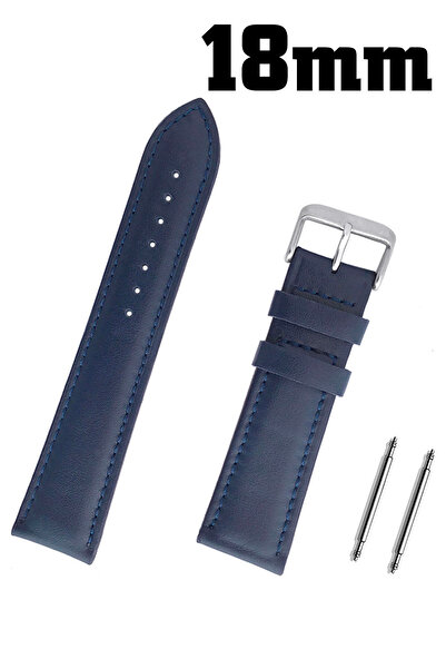 Saatse 18mm Navy Blue Genuine Leather Watch Band Strap