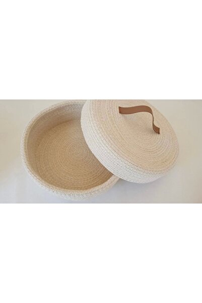 Sevdam Sepet Multi-Purpose Basket with Cream Color Lid, Decorative Basket, Cotton Basket, Wicker Basket, Rope Basket