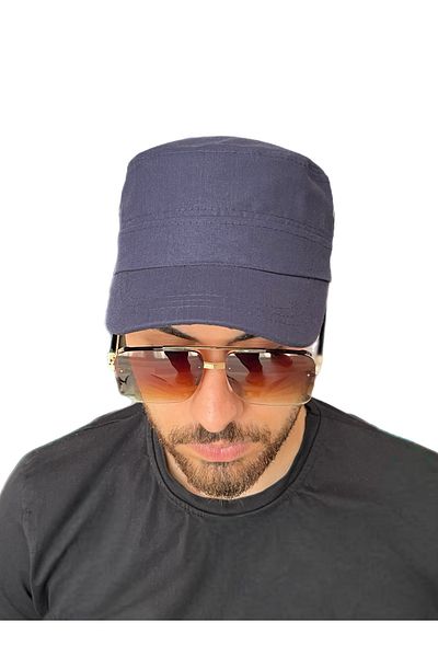 ZERAMİNE Navy Blue Linen Castro Hat