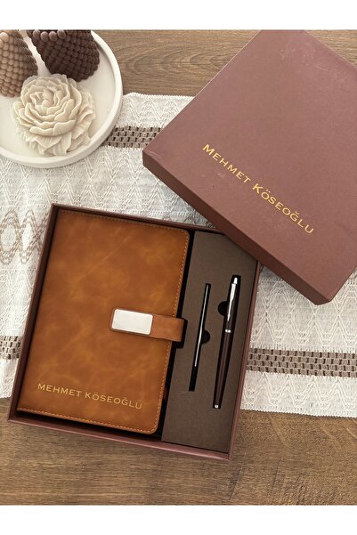 PiyaCraft Kişiye Özel Kişiselleştirilebilir Kutulu Defter Kalem Hediye Seti K...