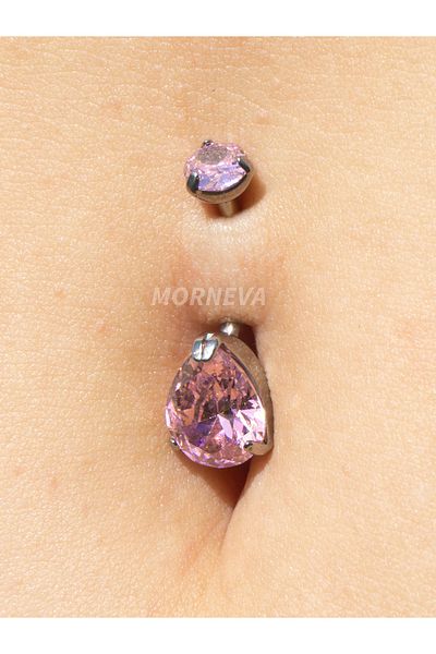 MORNEVA Titanium Pink Crystal Drop Stone Minimal Navel Belly Piercing