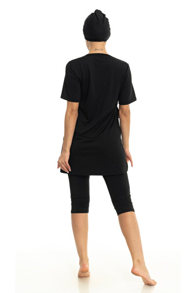 Differend Kısa Kol Yarı Kapalı Tesettür Mayo Fırfır Detaylı