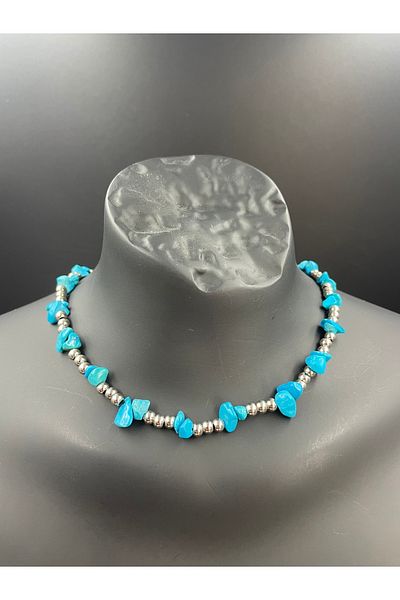 magıcgrange Handmade Turquoise Natural Stone and Rice Beaded Unisex Necklacenegative Energy Protection Throat Chakra