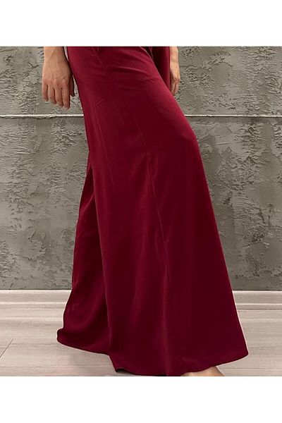 Pasaklı Giyim Women's Elastic Waist Pocket Wide Leg Loose Oversize Soft Textured Comfortable Burgundy Trousers 3391260