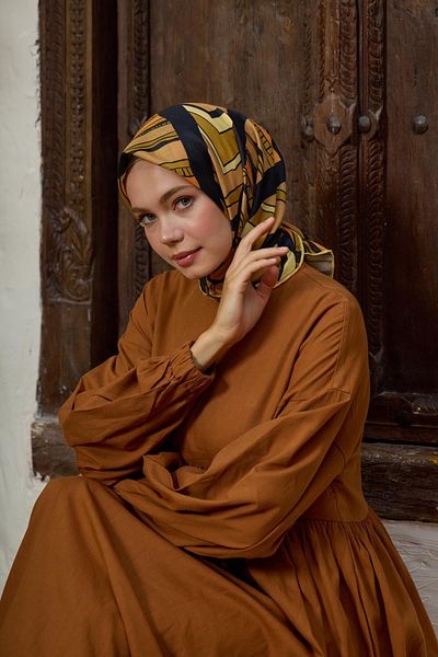 İpekhan Μαλακό κασκόλ Marrakech Collection Μαύρη μουστάρδα 1197-15