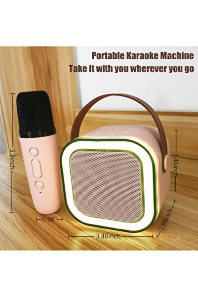OEM Portable Karaoke Microphone with Bluetooth, RGB Lighting, 6W Speaker, USB-C, AUX, MicroSD Card, Pink