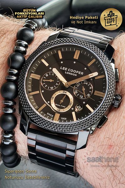 Lee Cooper Original Lee Cooper Colorful Glass Full Black Steel Band Function Men's Wristwatch with Calendar