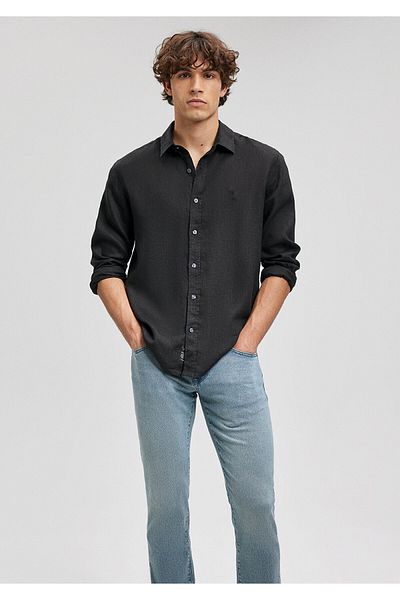 Mavi Cămașă de in neagră Slim Fit / Narrow Cut 021190-900
