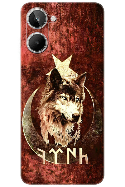 realme 10 4G (RMX3630) Uyumlu Kılıf Desen Baskılı Silikon Kurt ve Göktürkçe