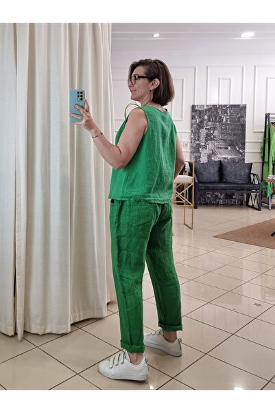 pudubutik 100% Linen Green Vest