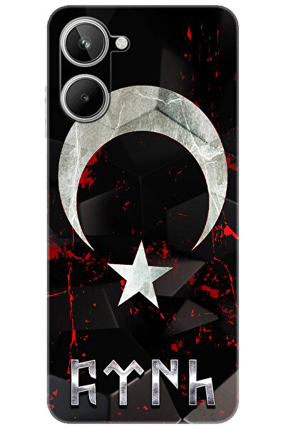 realme 10 4G (RMX3630) Kılıf Desen Baskılı Silikon Ay Yıldız ve Göktürkçe Tür...