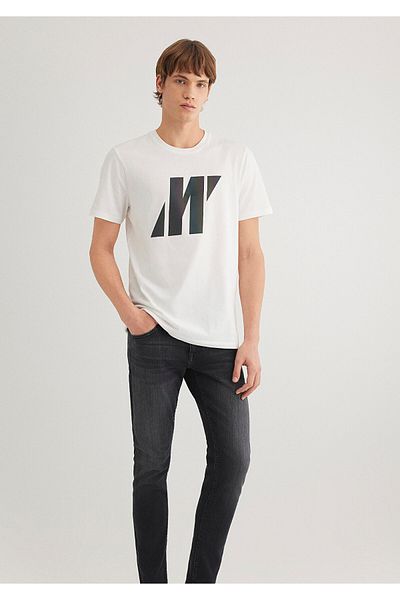 Mavi Weißes T-Shirt mit Pro-Reflektor-Logo-Aufdruck, normale Passform / normaler Schnitt 066255-30701