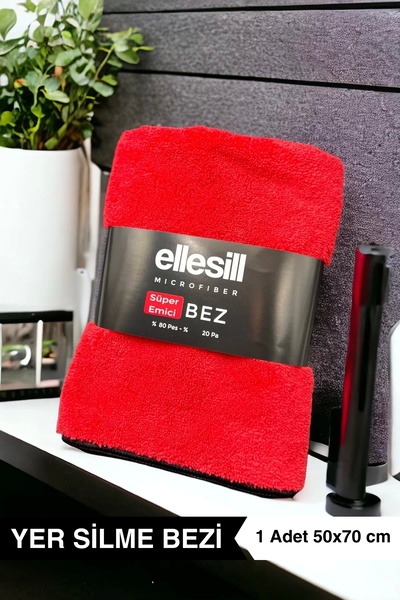 Ellesill Mikrofiber Yer Silme Bezi Kırmızı Renk | Kaliteli Büyük Boy Temizlik Bezi
