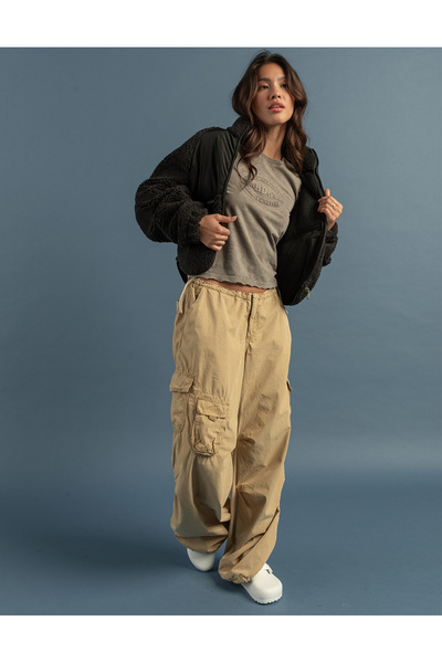 september island Mustard Color Multi-Pocket Parachute Balloon Baggy Tech Trousers