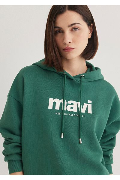 Mavi Grünes Kapuzen-Sweatshirt mit Logo-Print 168334-71874