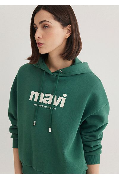 Mavi Grünes Kapuzen-Sweatshirt mit Logo-Print 168334-71874