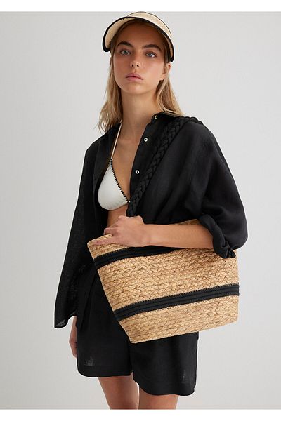 Mavi Schwarz gestreifte Strohtasche 1912101-34523