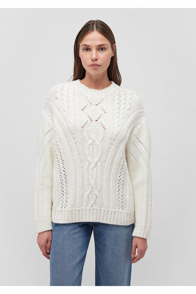 Mavi Bisiklet Yaka Beyaz Kazak Loose Fit / Bol Rahat Kesim 1710478-70057