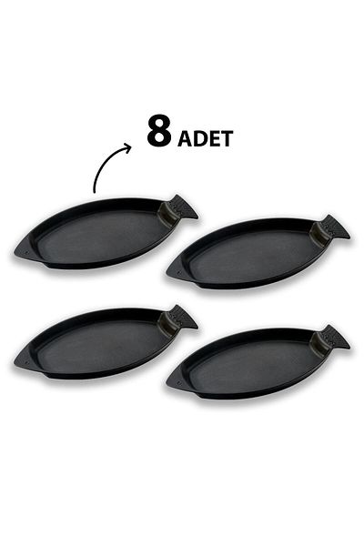 Lava Cast Iron Set of 8 Fish Plates with Cast Iron Solid Handles Size 15x24cm