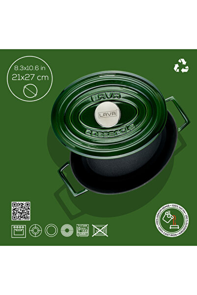 Lava Döküm Oval Tencere Döküm Demir Yekpare Kulplu Premium Serisi Ölçü 21x27cm.