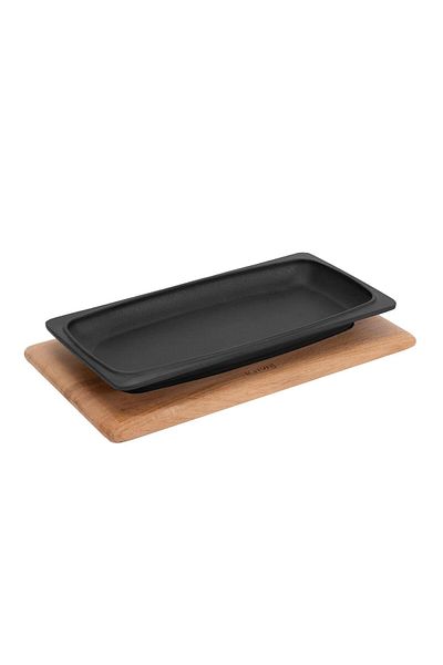 Lava Cast Rectangular Serving Plate and Beech Serving WoodSize 30x15cm