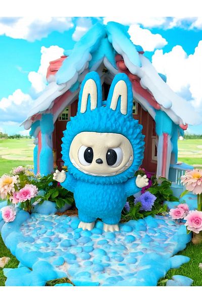 Home Labubu Keychain – 3D Printing Moving Eye Bag Ornament Figure |   Blueish |   Handmade |   11X6Cm