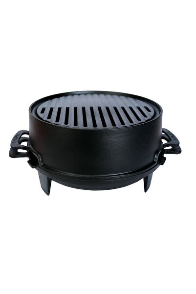 Lava Döküm Yuvarlak Mangal Izgara Set Döküm Demir Yekpare Çift Kulplu Çap (Ø)36cm.