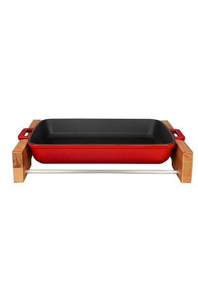 Lava Cast Rectangular Rosto and Baking Tray Beech Serving Wood Cast Iron Solid Double Handle Size