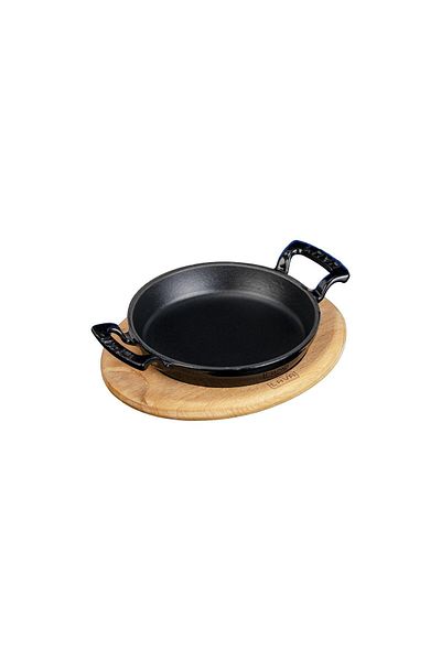 Lava Cast Round Pan Cast Iron Solid Double Handle Beech Serving WoodDiameter(Ø)20cm