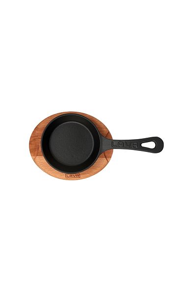 Lava Round Cast Frying Pan - Solid Handle, Beech Serving Wood, Diameter(Ø)12Cm