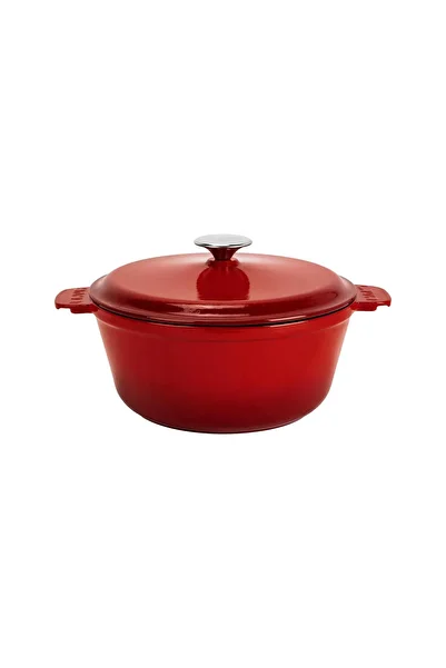 LAVA METAL DÖKÜM Lava Cast Round Pot with Cast Iron Solid HandleDiameter(Ø)26cm- Red