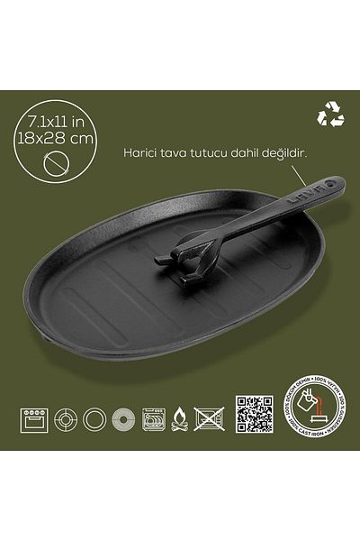 Lava Cast Oval Fajita Plate Size 18x28cm(EXCELLENT PAN HOLDER NOT INCLUDED.)