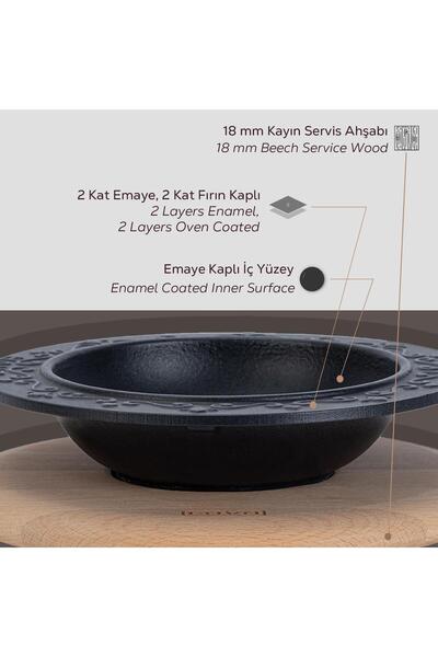 Lava Döküm Yuvarlak Çorba Kasesi Kayın Servis Ahşabı. Çap(Ø)19cm.