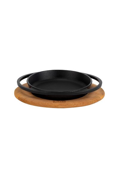 Lava Cast Round Sahan Cast Iron Solid Double Handle Beech Serving Wood Diameter(Ø)16cm
