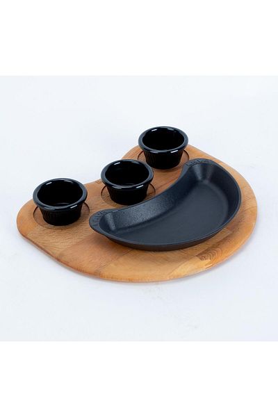 Lava 10X20Cm Measuring Cast Kidney Form Fajita Beech Serving Wood - Including Sos Cups