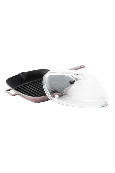 Lava 28x28cm Cast Square Grill - Glass Lid, Iron Solid Handle Cast Pan