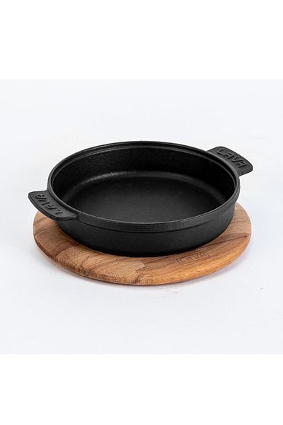 Lava Cast Round Casserole Container Cast Iron Solid Double Handle Beech Serving Wooden Diameter(Ø)17cm