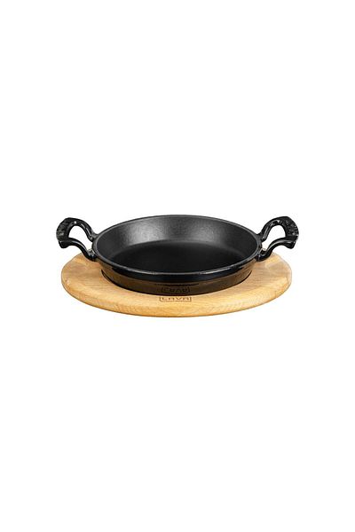 Lava Cast Round Pan Cast Iron Solid Double Handle Beech Serving WoodDiameter(Ø)20cm