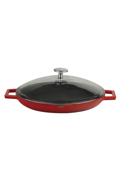 Lava Cast Round Frying Pan with Glass Lid Cast Iron Solid Double Handle Diameter(Ø)30cm