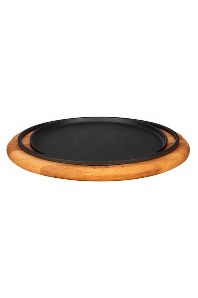 Lava Cast Round Pizza Crepe Pancake Pan Cast Iron Solid Double Handle Beech Serving Wooden Diameter