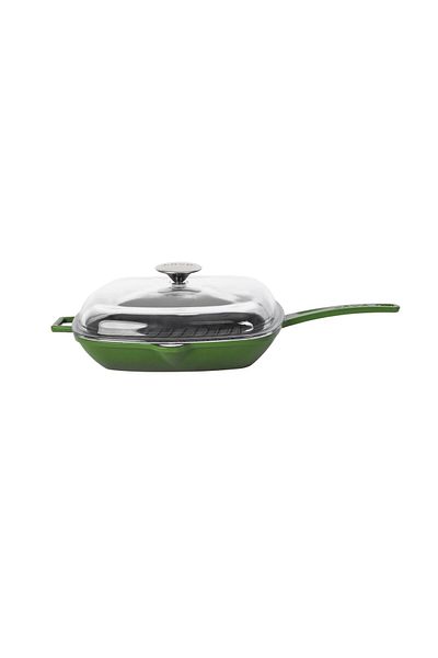 Lava Grill Pan 26*26 Metal Handle Green with Glass Lid