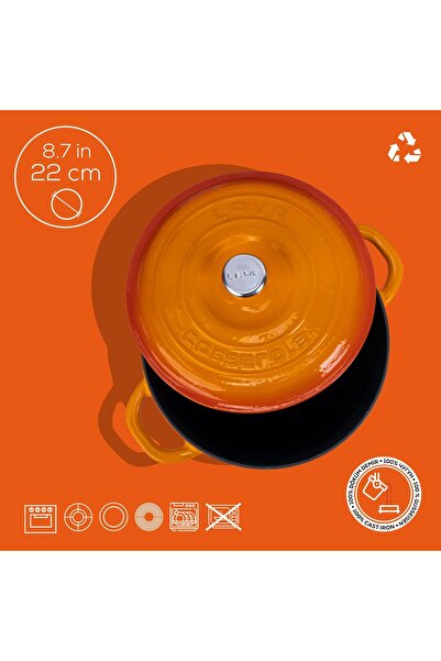 Lava Döküm Yuvarlak Tencere Döküm Demir Kapak New Heritage Serisi Çap(Ø)22cm.