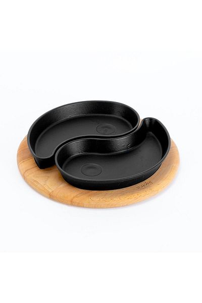Lava Set of 2 Yingyang Fajita Plates - Cast Drop Form, Beech Serving Wood, Size 10X20Cm