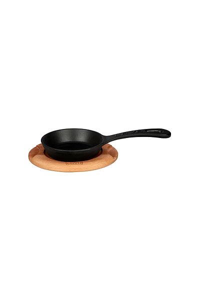 Lava Round Cast Frying Pan - Solid Handle, Beech Serving Wood, Diameter(Ø)12Cm