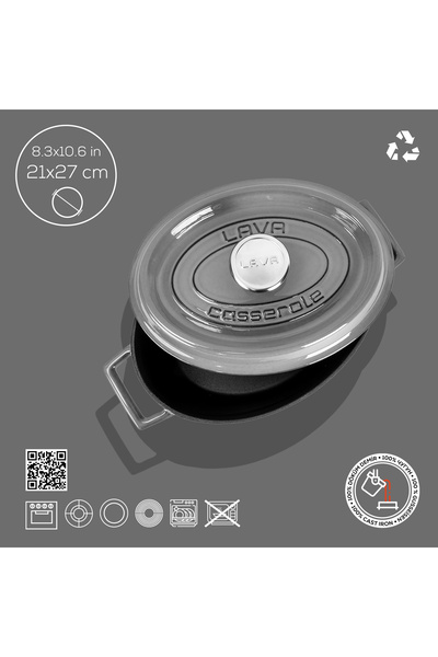 Lava Döküm Oval Tencere Döküm Demir Yekpare Kulplu Premium Serisi Ölçü 21x27cm.