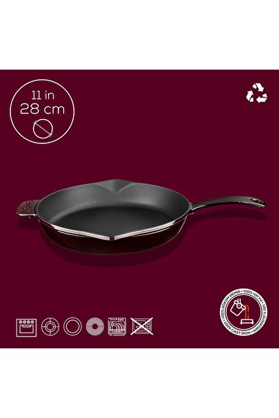 Lava Döküm Yuvarlak Kızartma Tavası Döküm Demir Yekpare Saplı Premium Serisi. Çap(Ø)28cm.